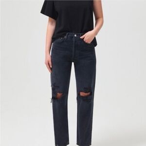 90s Ripped Loose Fit Jeans - Washed Black